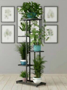 ​LINZINAR 6-Tier 7-Pot Metal Plant Stand, Indoor/Outdoor (Dark Grey)